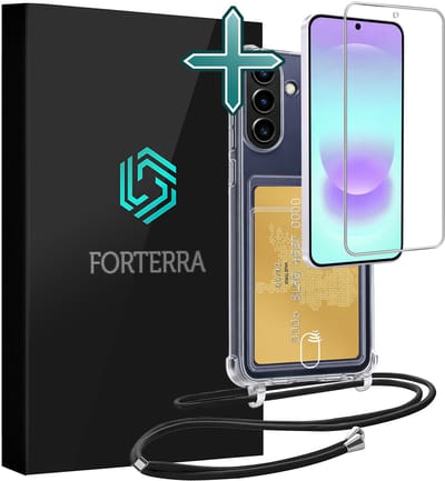 Hoesje Geschikt voor Samsung A37 Pashouder Case Siliconen Hoes Met Koord Met Screenprotector - Hoes Geschikt voor Samsung Galaxy A37 Met Telefoonkoord Hoesje Back Cover Met Pasjeshouder - Transparant