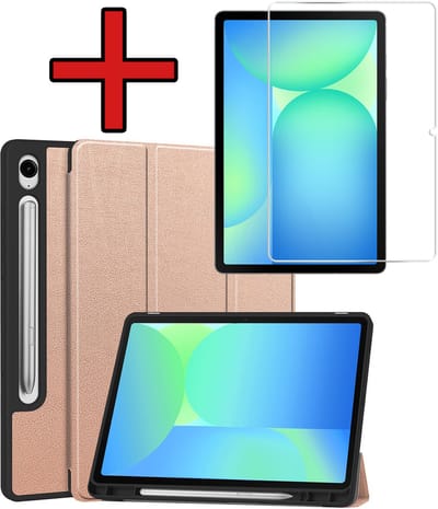 Hoesje - Geschikt voor Samsung Galaxy Tab S10 FE - Met Screenprotector - Trifold Bookcase Hoes - Hard Cover Case - Met Uitsparing Geschikt voor S Pen - Hardcover Book - Tablethoes - Rosé goud