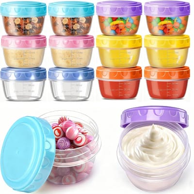 12 Stuks Draagbare Saladedressingbakjes - Herbruikbare Dipbekers - 60ml Bakjes met Deksel - Lekvrije Sausbakjes - Voor Lunchboxen & Bentoboxen - BPA-vrij - Magnetron & Vriesbestendig & Vaatwasserbestendig - Voor Snacks en Puree - SOLLBRY®