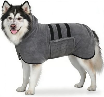 Sneldrogende Honden Badjas – Microvezel Absorberende Handdoek voor Honden – Badjas voor Middelgrote & Grote Honden – Donkergrijs - L