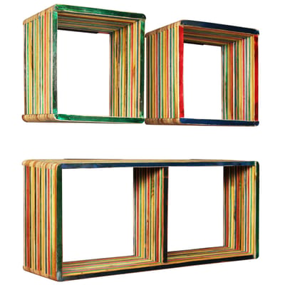 vidaXL - Wandschappenset - massief - gerecycled - teakhout - meerkleurig - 3-delig