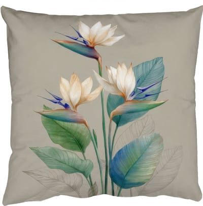 Sierkussens - Kussentjes Woonkamer - 50x50 cm - Paradijsvogelbloemen - Blauwgroene bladeren - Beige