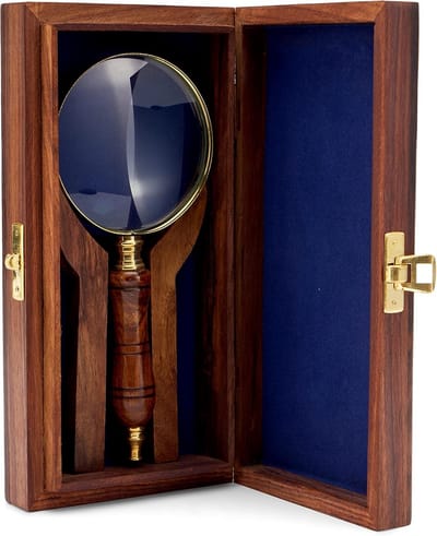 Vergrootglas met Houten Handvat en Luxe Houten Kistje - 7.5 cm Leesloep