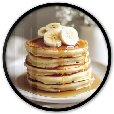 Poster in lijst Rond - Fotolijst 40x40 cm - Posters - Pannenkoeken - Banaan - Siroop - Wit - Beige - Ronde posterlijst zwart - Decoratie - Wanddecoratie woonkamer - Muurdecoratie slaapkamer