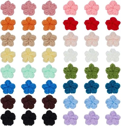 48 gehaakte bloemen applicaties - Handgemaakt, 16 kleuren polyester - 30 x 29 x 6 mm