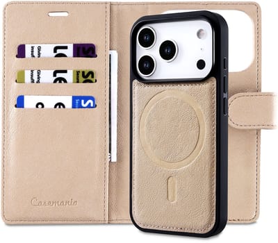 Casemania Hoesje Geschikt voor Apple iPhone 17 Pro - Soft Beige - 2 in 1 Afneembare Bookcase van Lederlook met Fijne Nerf - Geschikt voor MagSafe - Portemonnee Telefoonhoesje met Pasjeshouder en Standaardfunctie