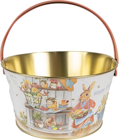 Clayre & Eef Decoratie Mand Ø 19x10 cm Wit Aluminium Konijn