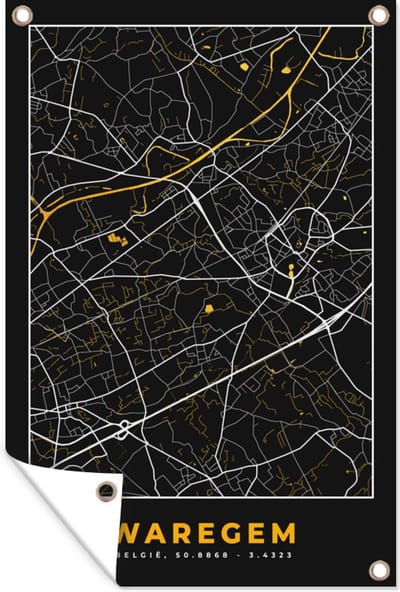 Muurdecoratie Goud - Kaart - Plattegrond - Waregem - Stadskaart - 120x180 cm - Tuinposter - Tuindoek
