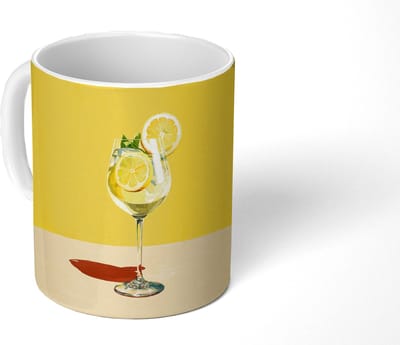 Mok - Koffiemok - Wijnglas - Citroen - Geel - Minimalistisch - Mokken - 350 ML - Beker - Koffiemokken - Theemok