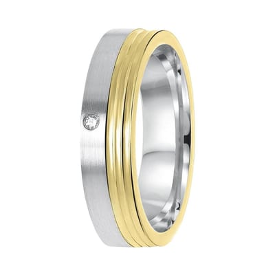 Lucardi Dames Vriendschapsring Bilbao zirkonia - Ring - Cadeau - Echt Zilver - Zilver en Goudkleurig