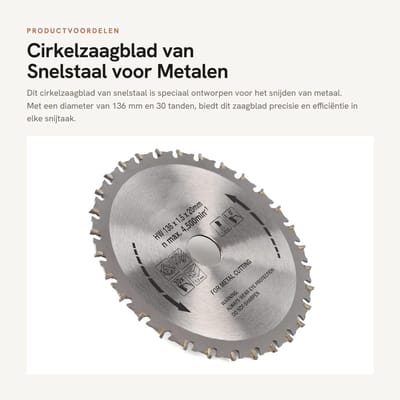 Dailygoods- Cirkelzaagblad Snel Staal - Cirkelzaagschijf - 136 mm Diameter - 30 Tanden - 1,5 mm Dikte - 20 mm Bore - Zaagblad