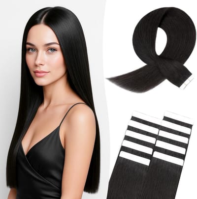 Haar Tape Extensions Echthaar 45 cm Remy Haar Onzichtbare Verlenging Glad Zwart Tape Hair