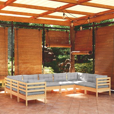 vidaXL - 9-delige - Loungeset - met - grijze - kussens - grenenhout