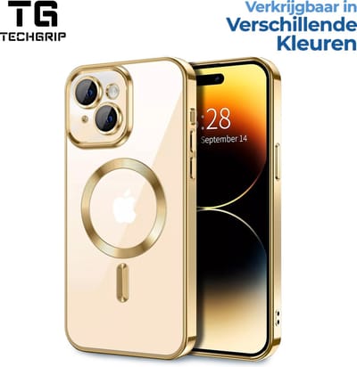 TG Techgrip - Hoesje Geschikt voor iPhone 15 Magsafe Compatible Goud - Back Cover Hoesje met ingebouwde 9H HD camera glas bescherming - Goud Hoes Geschikt voor iPhone 15