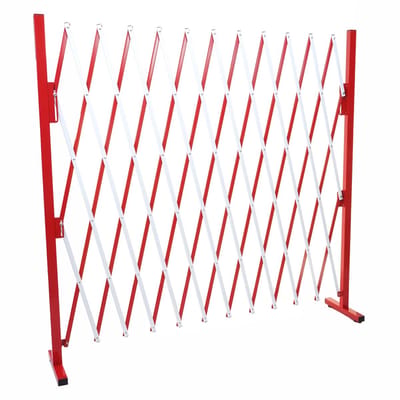 Afzetting MCW-B34, schaarhek, uitschuifbaar hekwerk, aluminium rood-wit ~ hoogte 153 cm, breedte 36-300 cm