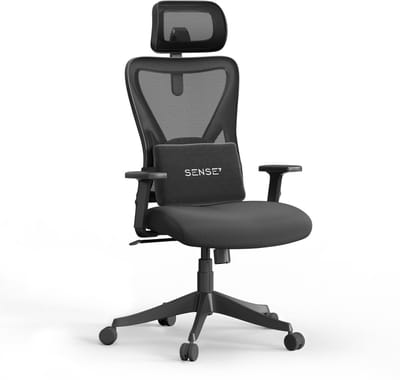 SENSE7 Tone Ergonomische Bureaustoel - Mesh Draaistoel - Verstelbare Lendensteun & Hoofdsteun - Tot 130kg - Zwart