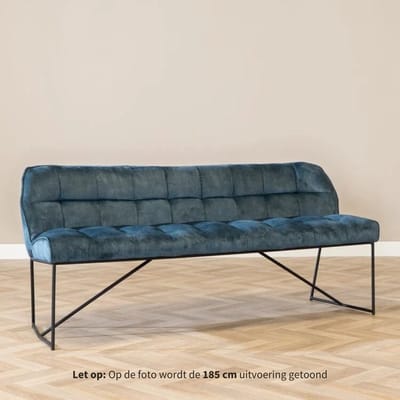 Bronx71® Velvet eetkamerbank Janna blauw 220 cm - eettafelbank - eetbank