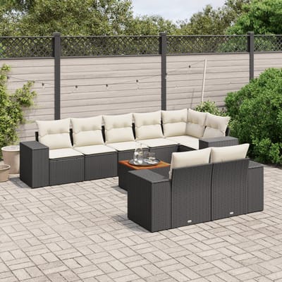 vidaXL - 9-delige - Loungeset - met - kussens - poly - rattan - zwart