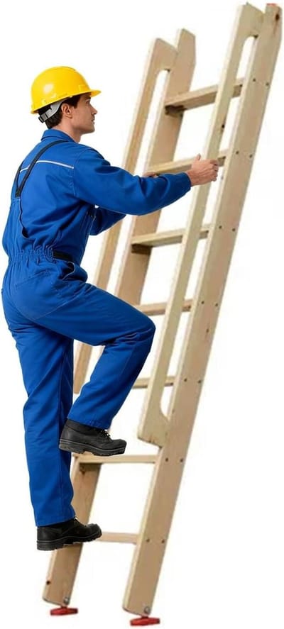 Houten Zolderladder - Lofttrap Klimladder - Zolder Toegang - Massief Kamfer Grenen - 1.25 m - Natuurlijk
