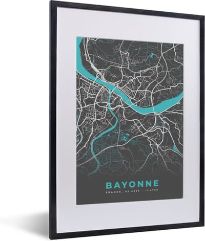 Fotolijst incl. Poster - Bayonne - Plattegrond - Kaart - Stadskaart - Frankrijk - 30x40 cm - Posterlijst