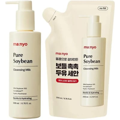 ma:nyo Pure Soja Reinigingsmelk Navulset (200 ml + Navulling 200 ml) beige