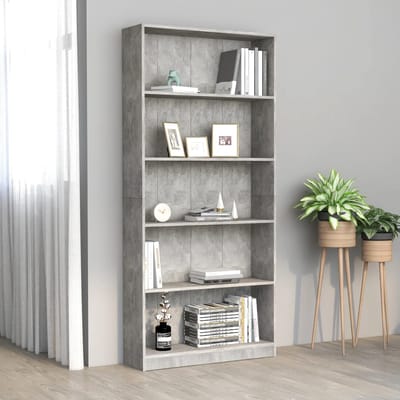 vidaXL - Boekenkast - met - 5 - schappen - 80x24x175 - cm - bewerkt - hout - betongrijs