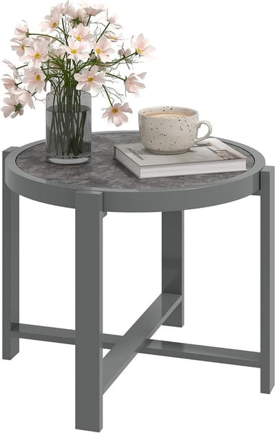 Ronde bijzettafel met marmerlook, weerbestendig aluminium buiten- en tuintafel