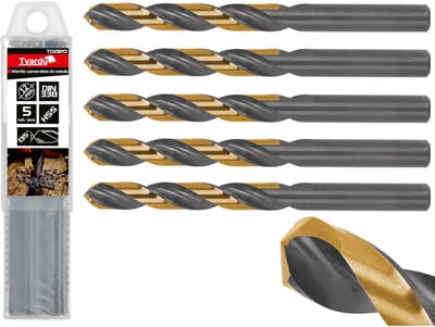 Tvardy Metaalboor - HSS 12 mm - TiN Coating - Zwart & Goud - Slijphoek 135° - 5 stuks