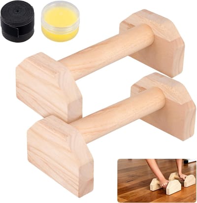 Set van 2 Houten Push Up Handgrepen, 25 x 13 x 9,5 cm, Ideaal voor Calisthenics, Thuis Fitness en Krachttraining met Antislip Rubberen Banden
