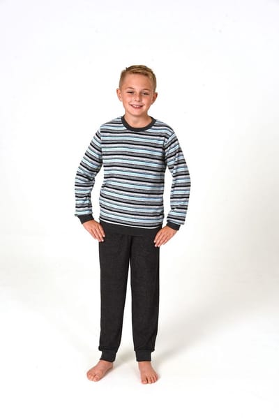 Badstof pyjama voor jongens in gestreepte look, pyjama met manchetten