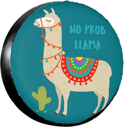 Cartoon Bandenhoezen - Llama Cactus Print - Voertuig Bescherming - Universele Pasvorm - 14-17 Inch - Wit