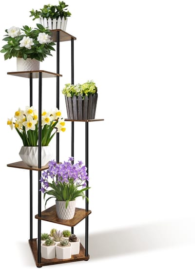 6 Laags Hoge Plant Stands Hoek Display Rack Bloemenpothouder, Metalen Bloemenplanken voor Meerdere Planten