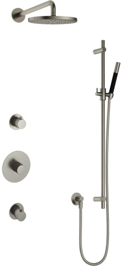 Hotbath Cobber - Inbouw Regendoucheset - Geborsteld Nikkel - 2 Stopkranen - Thermostatisch - Wandarm 38.5 cm - Hoofddouche 200 mm - Staafhanddouche - Glijstang 900 mm - Waterbesparend
