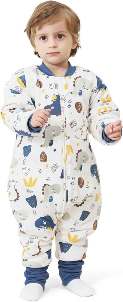 Warm winterslaapzak met lange mouwen en voeten voor kinderen, 3,5 tog, geschikt voor babyhoogte 105-115 cm