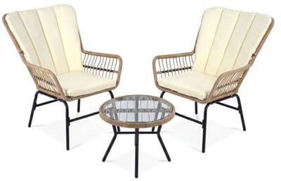 Balkonset 2 personen - Tuinset - Bistroset - Beige - Weerbestendig - 3 delig - Tuintafel en 2 stoelen - 2 personen - Gecoat staal - Onderhoudsvrij staal