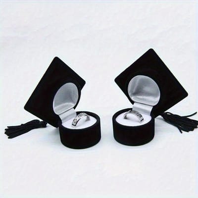 Fluwelen Ringendoosje Afstudeer Bachelor Hoed Sieraden Verpakking Doos Bruiloft Verloving Oorbellen Doosje Afstudeer Cadeau Sieraden Organizer zwart