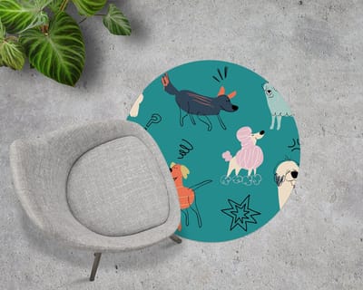 Coloray Vloerbeschermer - Honden en puppy's Stoel Mat - 100x100 cm - Veelkleurig Vloerbeschermer Harde Vloer - Motif Vloerbeschermer - PVC Vloerbeschermer - Ronde Mat - Dieren Thema