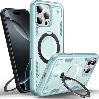 Magsafe Hoesje Geschikt voor iPhone 16 Pro Max Hoesje Lake Blauw - Armor Hoesje met Met Draaibare Ring Houder