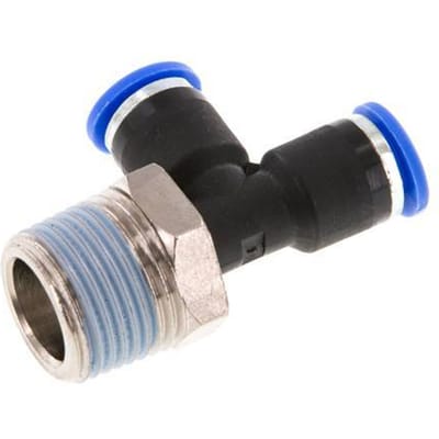 6mm x R3/8'' rechte hoek T-stuk Messing/PA 66 Insteekfitting Buitendraad Draaibaar NBR [2 Stuks]