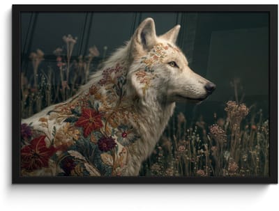 Poster in lijst - Fotolijst 60x40 cm - Posters - Wolf - Bloemen - Natuur - Posterlijst zwart - Decoratie - Wanddecoratie woonkamer - Muurdecoratie slaapkamer