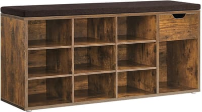 Geargalaxy Schoenenkast - Opbergkast - Schoenenrek - Kast - Opbergkast met Schoenenbank - Schoenenmeubel - 104x30x48cm - Bruin