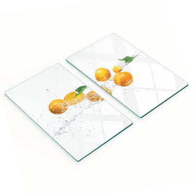 Duurzame en stijlvolle glazen snijplanken met oranje en waterpatroon, 2x30x52 cm
