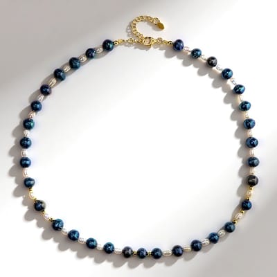 Cavill - Zilveren Halsketting 925 Sterling - Verguld - Zoetwaterparels 3.25 ct - Gouden Hematiet - Elegant Verstelbaar 45-50 cm