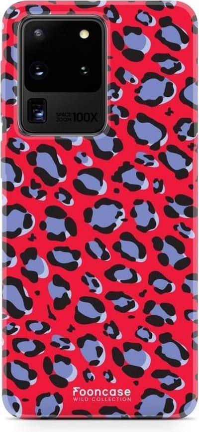 Fooncase Hoesje Geschikt voor Samsung Galaxy S20 Ultra - Shockproof Case - Back Cover / Soft Case - Luipaard / Leopard print / Rood