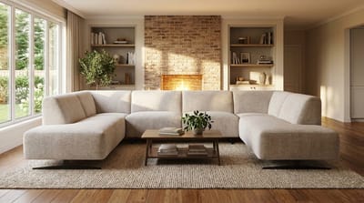 U-Bank 5-Zits – House&Garden Rodano Elite Hoekbank XXL – Naturel Chenille – Moderne Design U Bank met Zwart Metalen Poten – Luxe Loungebank voor Woonkamer – 344x210x75 cm