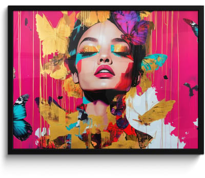 Poster in lijst - Fotolijst 80x60 cm - Posters - Vrouw - Abstract - Kleurrijk - Posterlijst zwart - Decoratie - Wanddecoratie woonkamer - Muurdecoratie slaapkamer