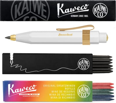 Kaweco - Vulpotlood 3,2 - Classic Sport - Nostalgic Octagonal Clip Vergoldet - Wit - Met doosje vullingen Zwart - Doosje vullingen 3 kleur