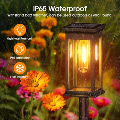 Famanu Zonnelampen voor buiten, tuin, 6 stuks, solarlampen met warm wit wolfraam, waterdicht, auto aan/uit, tuindecoratie voor gazon, terras, binnenplaats