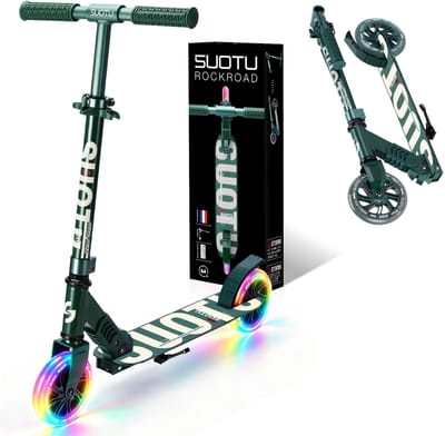Suotu Kinderstep - 145mm Lichtgevende Wielen - Step - Speelgoed Jongens/Meisjes - Max stuurhoogte: 85 cm - Aluminium - Groen/Wit