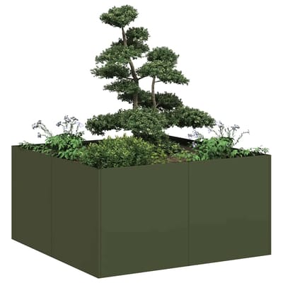 vidaXL - Plantenbak - 80x80x40 - cm - koudgewalst - staal - olijfgroen